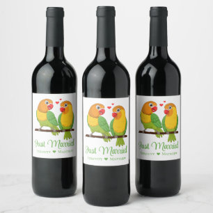 Lovebirds Love Birds Wedding Just Married  Wine Label