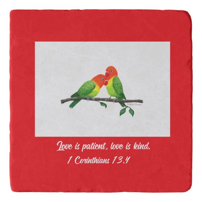 Lovebirds Marble Trivet (Front)