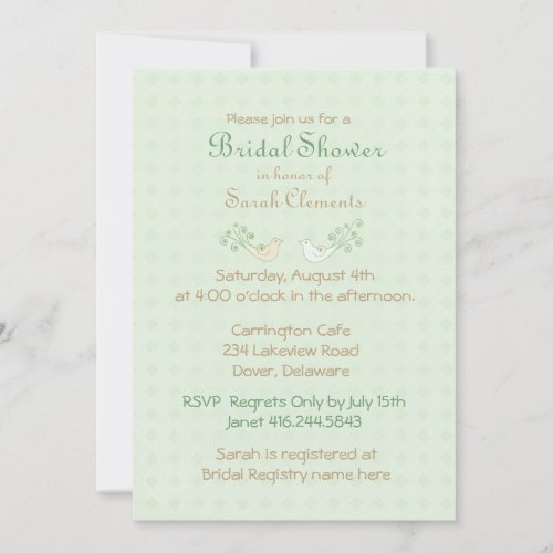 Lovebirds Mint Wedding Bridal Shower Card