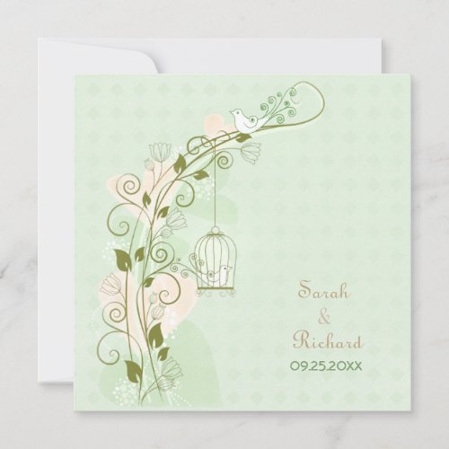 Lovebirds Mint Wedding Invitation