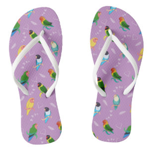 Lovebirds of Rainbow Colors Pattern Flip Flops