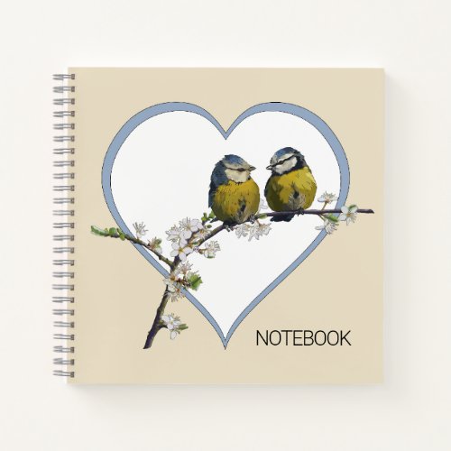 Lovebirds on a cherry blossom branch heart beige notebook