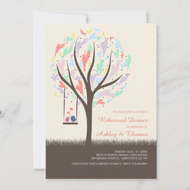 Lovebirds On A Swing Pastel Invitation (Front)