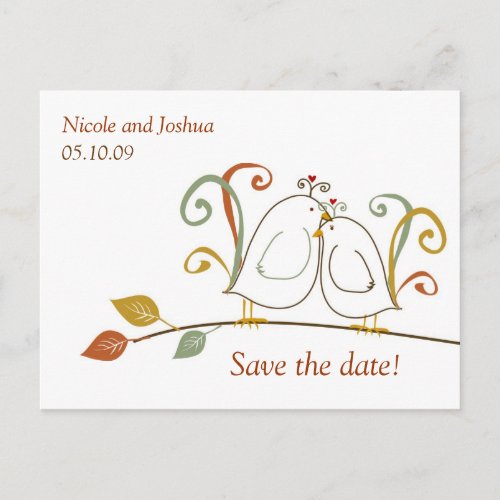 Lovebirds on Branches Save the Date Announcement Postcard