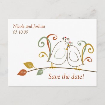 Lovebirds On Branches Save The Dates Announcement Postcard by paisleyinparis at Zazzle