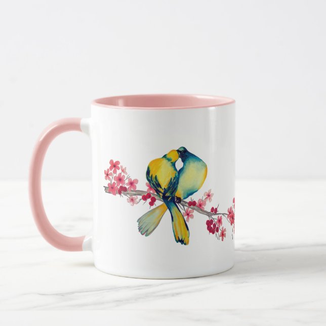 Lovebirds on Cherry Blossom Mug (Left)