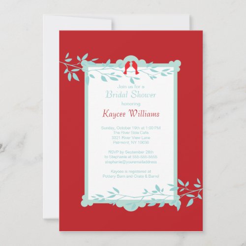 Lovebirds on Red Bridal Shower Invite