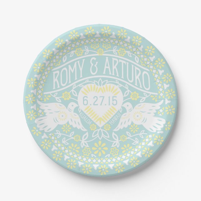 Lovebirds Papel Picado Style Customized Plate (Front)