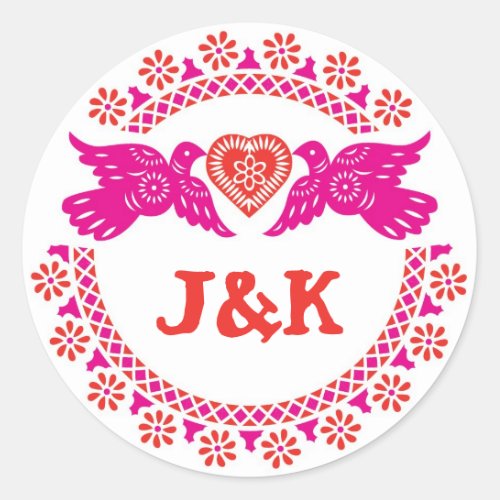 Lovebirds pink and red round sticker