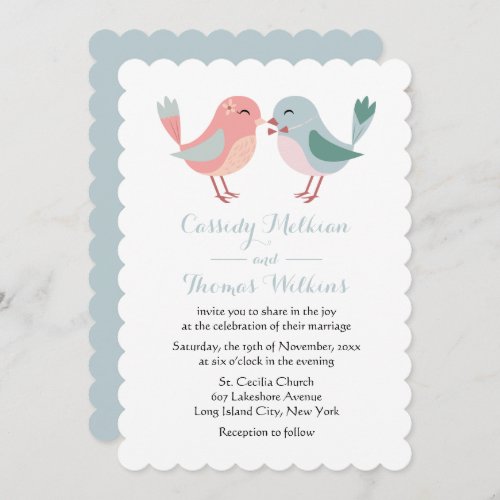 Lovebirds Pink  Blue Wedding Birds Invitation
