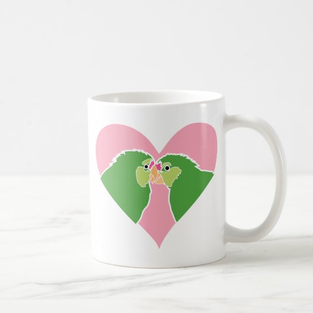 Lovebirds Pink Heart Green Parrots Clipart Coffee Mug (Right)