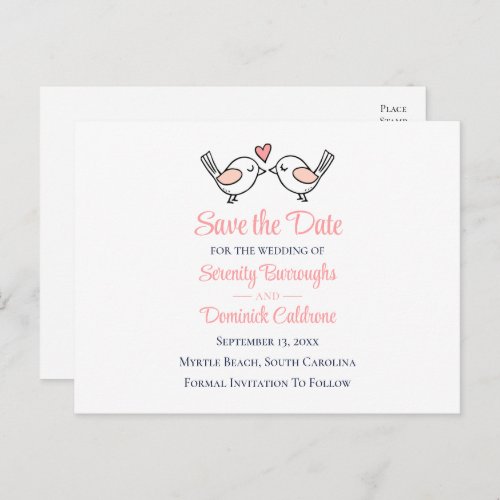 Lovebirds Pink Love Birds Wedding Save the Date   Announcement Postcard