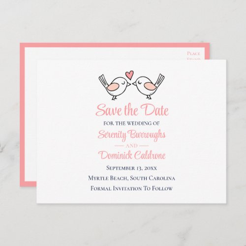 Lovebirds Pink Love Birds Wedding Save the Date  Announcement Postcard