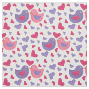 Lovebirds Pink Purple Dove Birds Hearts Love Fabric
