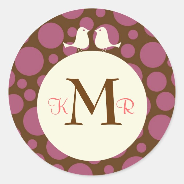 Lovebirds (Polka Dot) Wedding Favor Sticker / Seal (Front)