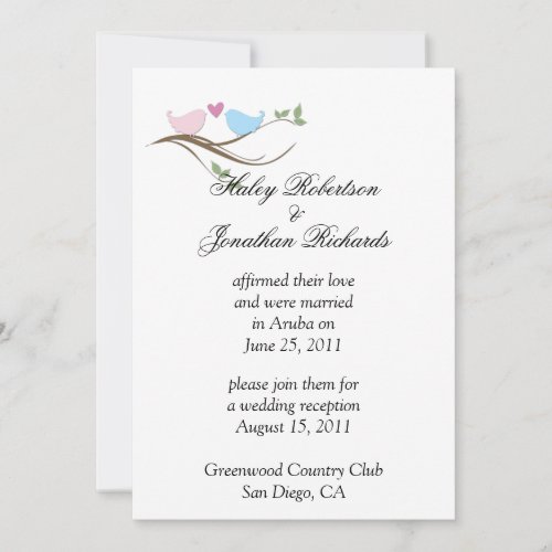 Lovebirds Post Wedding Celebration Invitation