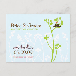 Lovebirds (Powder Blue) Save the Date Announcement Postcard