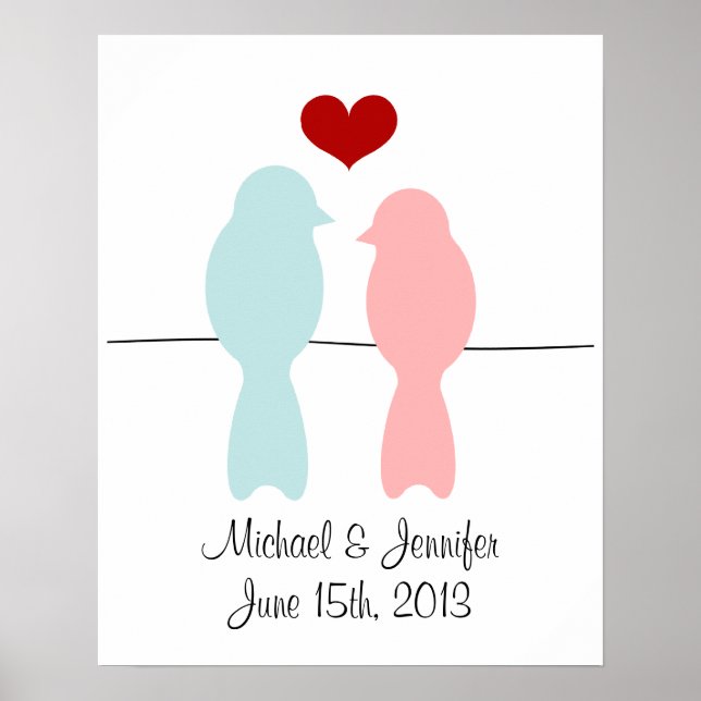 Lovebirds print - customize with names and date (Front)
