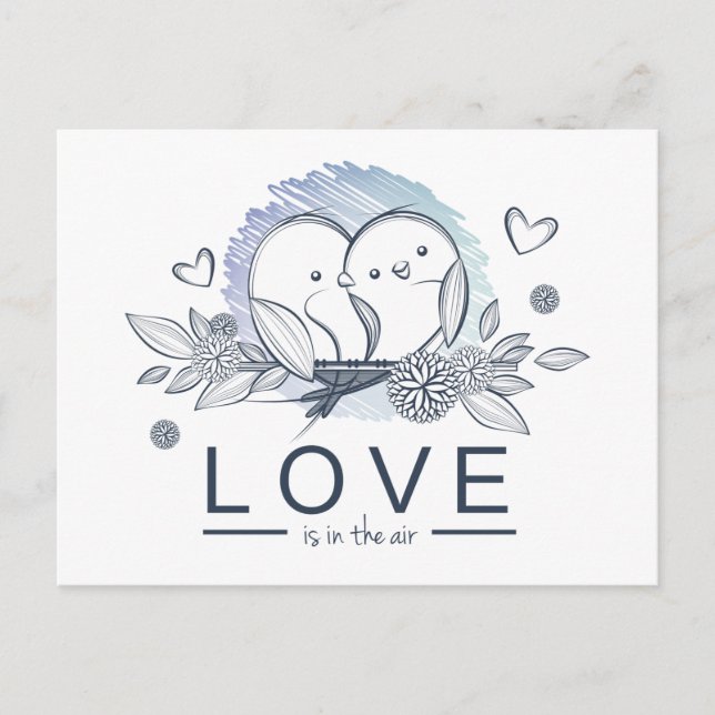 Lovebirds Purple Floral Wedding Engagement Bridal Postcard (Front)