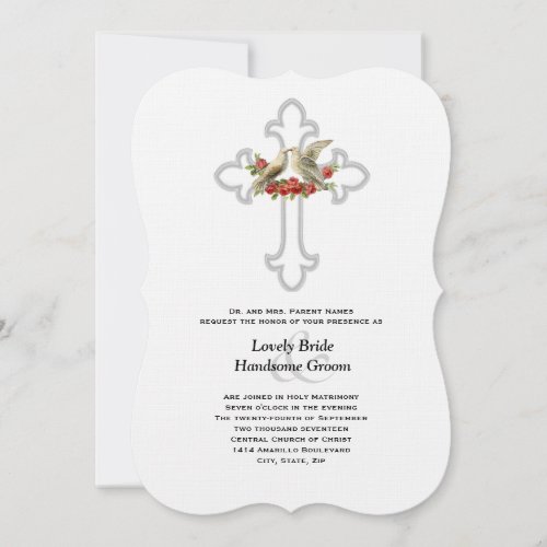 Lovebirds Red Roses Christian Wedding Invitation