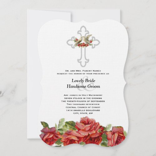 Lovebirds Red Roses Christian Wedding Invitation