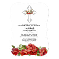 Lovebirds Red Roses Christian Wedding Invitation