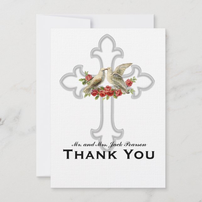 Lovebirds Red Roses Personalized Thank You Card (Front)