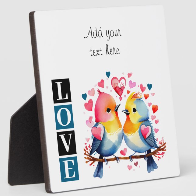 Lovebirds romantic custom text valentine blue plaque (Creator Uploaded)