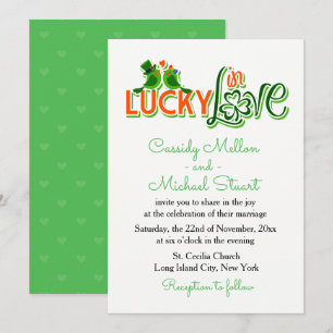Lovebirds & Shamrock Green & White  Wedding Love Invitation