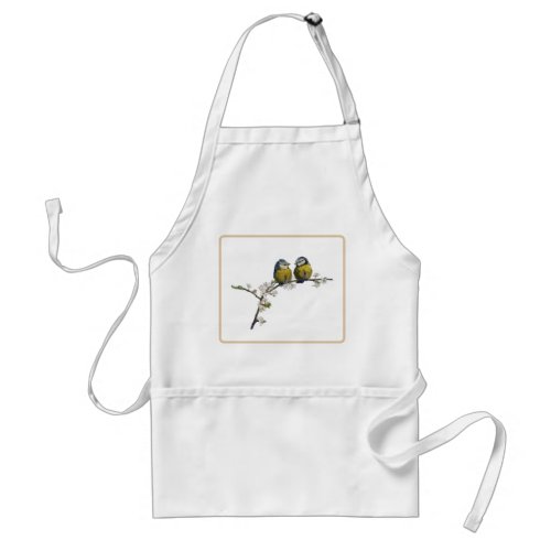 Lovebirds sitting on a cherry blossom branch adult apron