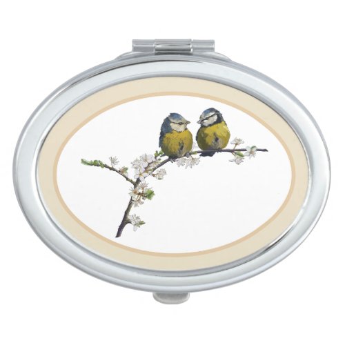 Lovebirds sitting on a cherry blossom branch beige compact mirror