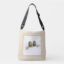 Lovebirds sitting on a cherry blossom branch beige crossbody bag