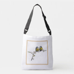 Lovebirds sitting on a cherry blossom branch crossbody bag