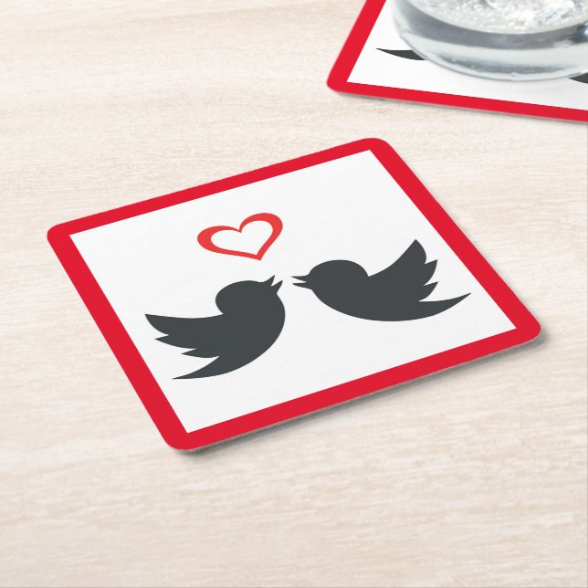 LOVEBIRDS SQUARE PAPER COASTER (Angled)