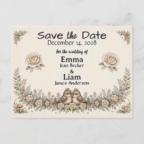Lovebirds Storybook *Save the Date* Announcement Postcard