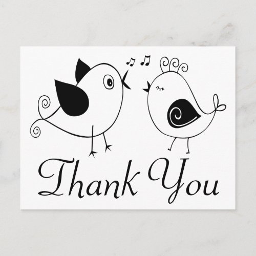 Lovebirds Thank You Black White Wedding Birds Postcard