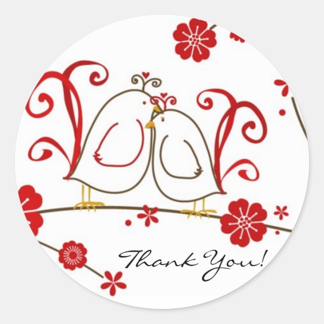 Lovebirds Thank You Stickers, Cherry Blossoms Classic Round Sticker (Front)