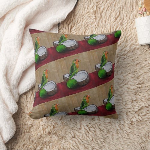 Lovebird's Tropical Fiesta Painting by Alfred Fox Throw Pillow