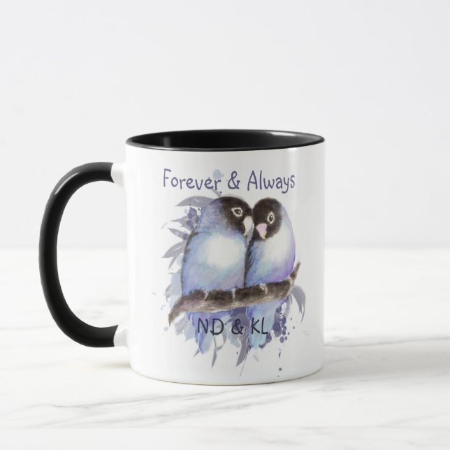 Lovebirds Wedding Engagement Couple Monogram Mug (Left)