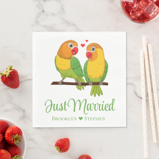 Lovebirds Wedding Love Birds Wedding Just Married Napkins (Insitu)