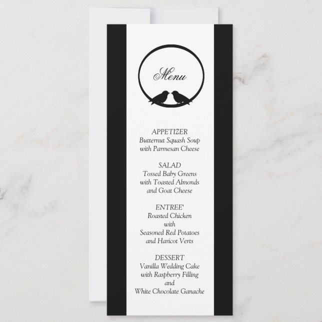 Lovebirds Wedding Reception Menu Cards (Front)