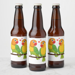 Lovebirds Yellow Green Love Birds Wedding Beer Bottle Label