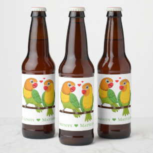 Lovebirds Yellow Green Love Birds Wedding  Beer Bottle Label