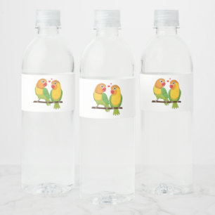 Lovebirds Yellow Green Love Birds Wedding Water Bottle Label