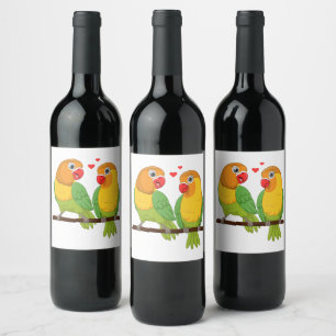 Lovebirds Yellow Green Love Birds Wedding Wine Label