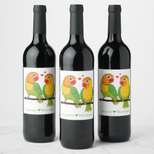 Lovebirds Yellow Green Love Birds Wedding Wine Label