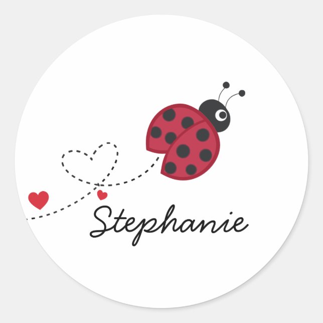 Lovebug ladybug Name  Back to School  Classic Round Sticker (Front)