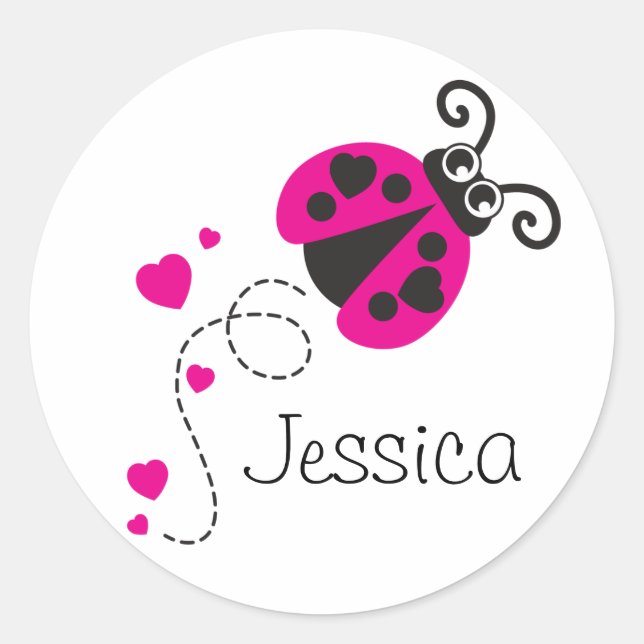 Lovebug ladybug pink white name sticker (Front)