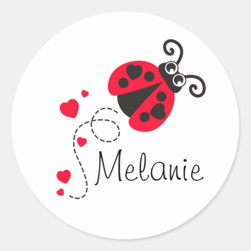 Lovebug ladybug red white name sticker