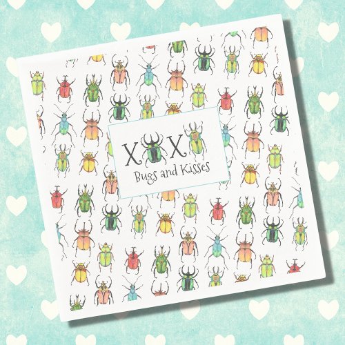 Lovebugs Bugs and Kisses XOXO Valentines Day Napkins
